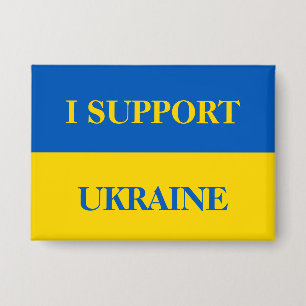 Ich unterstütze die Ukraine. Ukrainische Flagge. Button