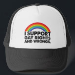 Ich unterstütze homosexuelle Rechte und Homosexuel Truckerkappe<br><div class="desc">lgbtq, pride, lgbtq, que, Gay Pride, bisexual, Regenbogen, trans, transgender, lesbisch</div>