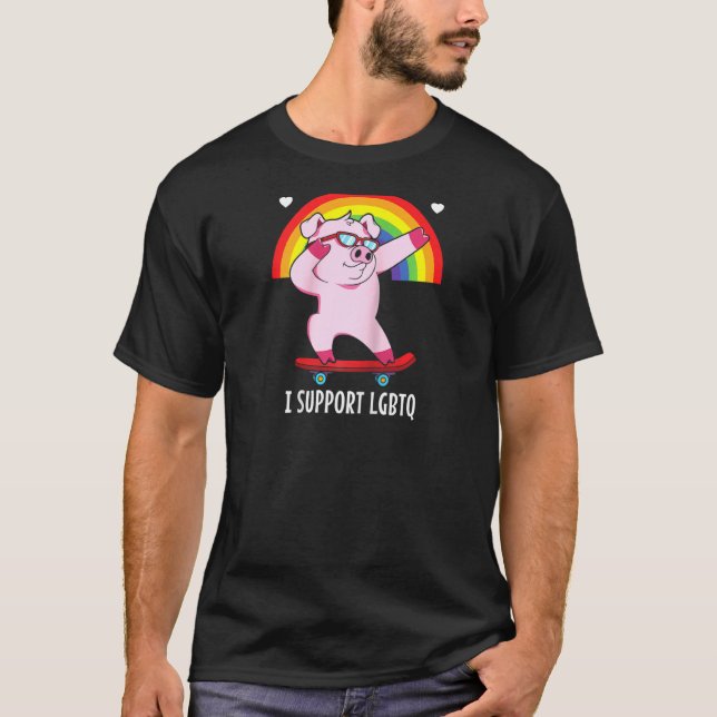 Ich unterstütze Lgbtq Pig Lgbt Flag Raglan T-Shirt (Vorderseite)