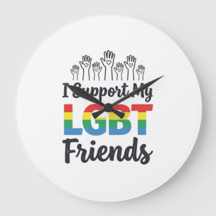 Ich unterstütze meine LGBT-Freunde Regenbogen-Stol Große Wanduhr