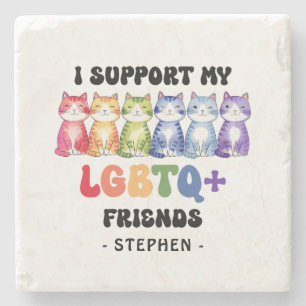 Ich unterstütze meine LGBTQ-Freunde - Rainbow Cat Steinuntersetzer