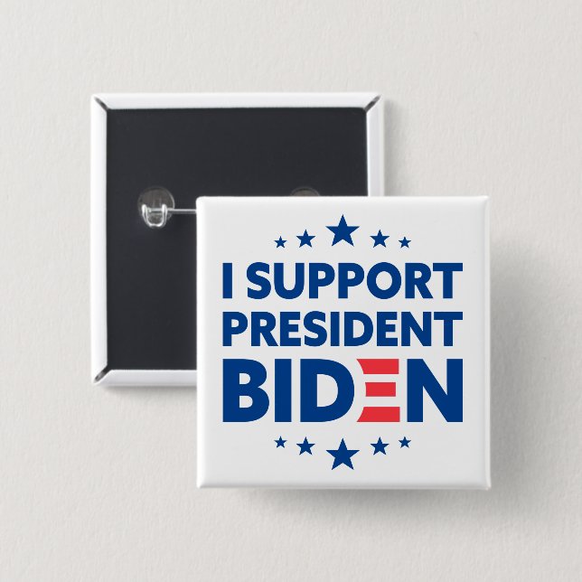 Ich unterstütze Präsident Biden Blue Stars White Button (Vorne & Hinten)