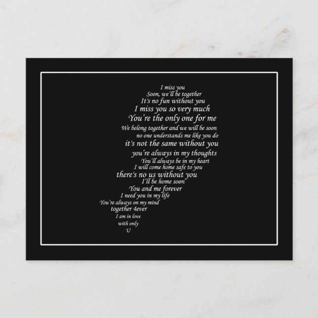 Ich vermisse auch deinen Text in der Hälfte des He Postkarte (Vorderseite)