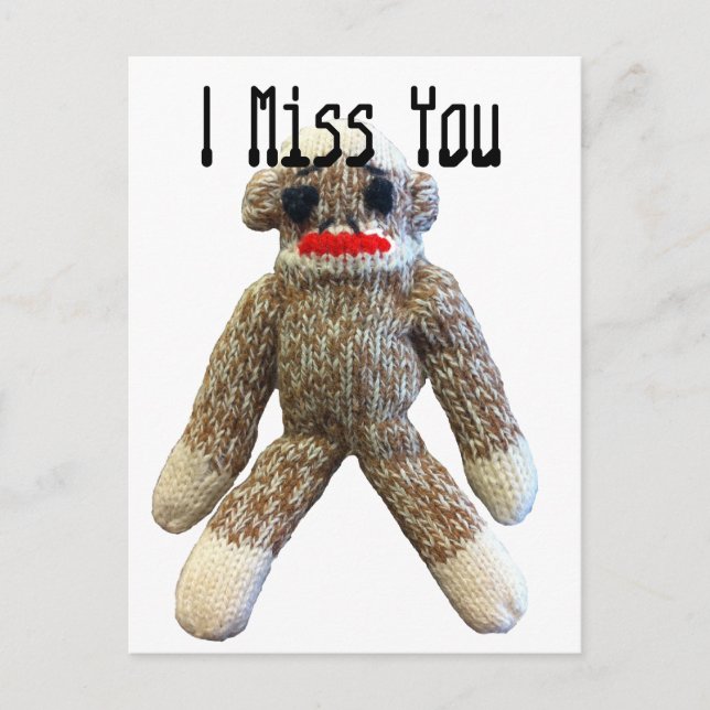 Ich vermisse, dass du Affe Socken hast Postkarte (Vorderseite)