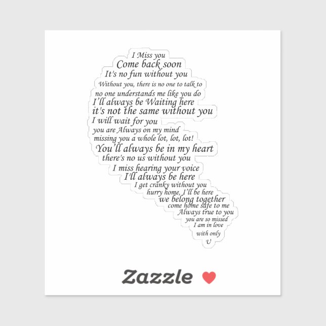 Ich vermisse dich aufkleber (Blatt)