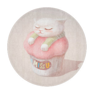 Ich vermisse dich: Kawaii schlafende Katze Cupcake Schneidebrett