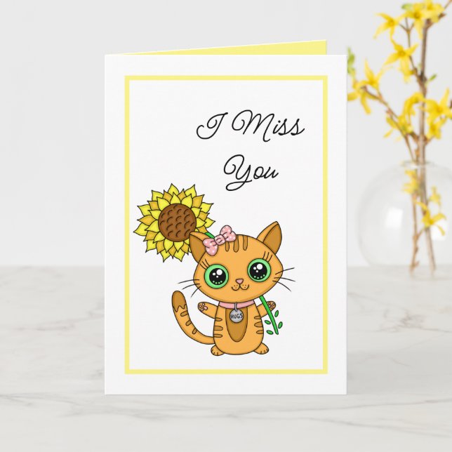 Ich vermisse dich | Niedliche Katze und Sonnenblum Karte (Gelbe Blume)