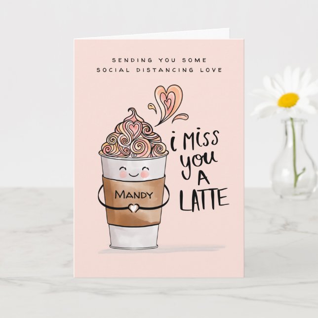 Ich vermisse dir eine Latte Kawaii-Kaffee soziale  Karte (Kleine Pflanze)