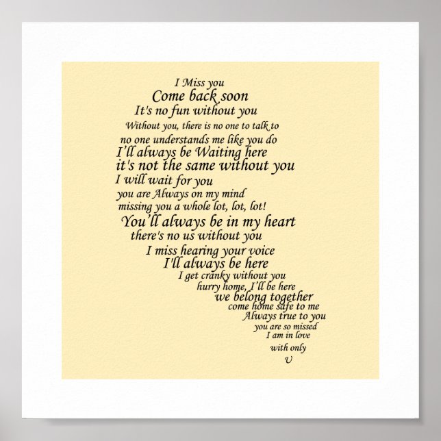 Ich vermisse dir Text im Herzen Poster (Vorne)