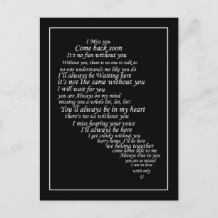 Ich vermisse dir Text im Herzen Postkarte