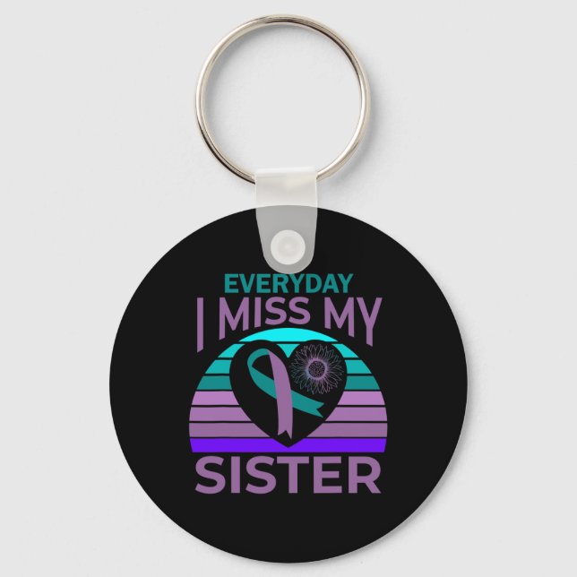 Ich vermisse meine Schwester Heart Ribbon Suicide  Schlüsselanhänger (Vorderseite)