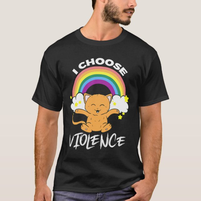 Ich wähle Gewalt Niedlich Cat Rainbow Cloud Stars T-Shirt (Vorderseite)