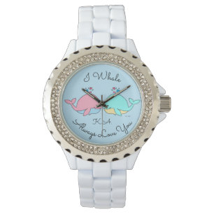 Ich wale immer Liebe Sie Kawaii Blue Monogramm Armbanduhr