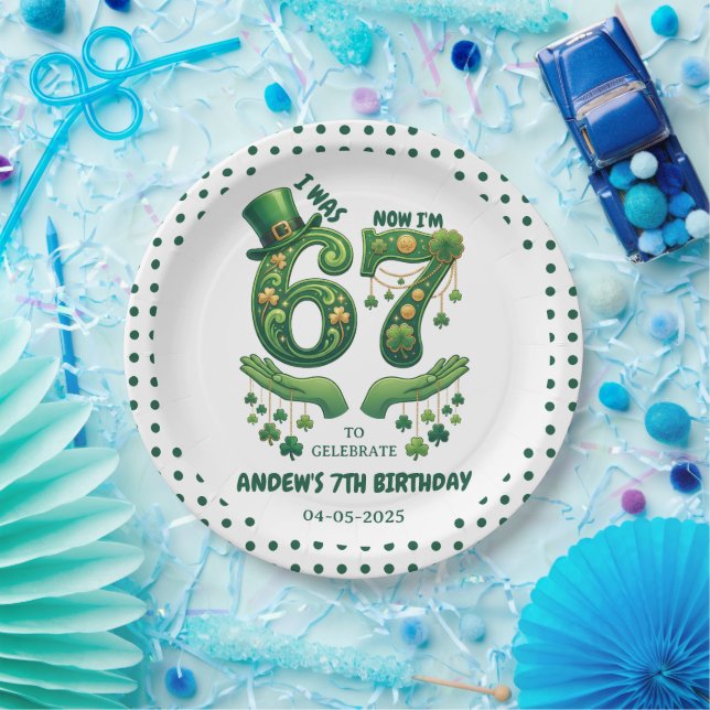 Ich war 6, jetzt bin ich 7 St. Patrick’s Day Junge Pappteller (Party)