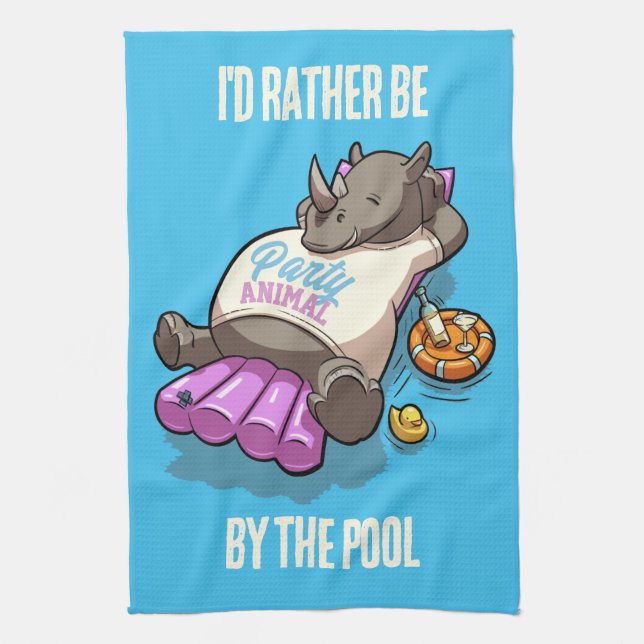 Ich wäre eher am Pool Rhino Party Tier Geschirrtuch (Vertikal)