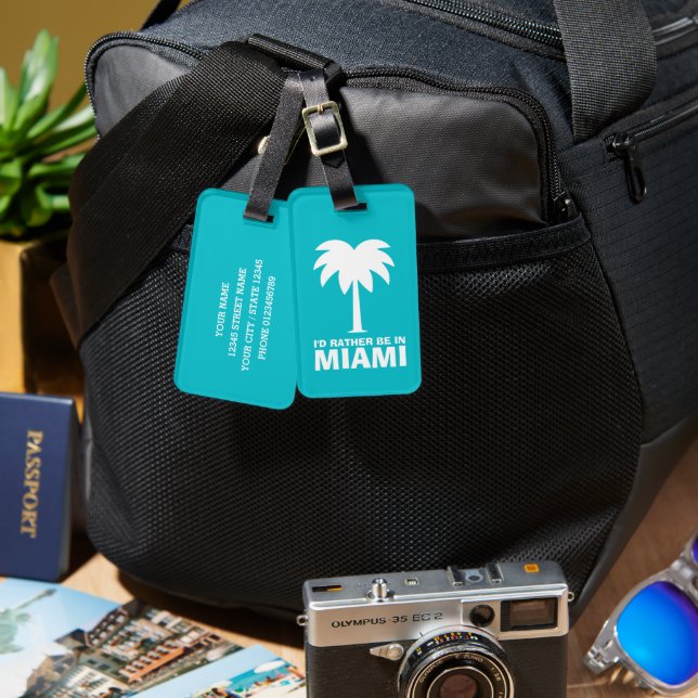 Ich wäre lieber in Miami lustige Palmenreisen Gepäckanhänger (Vorderseite & Rückseite)