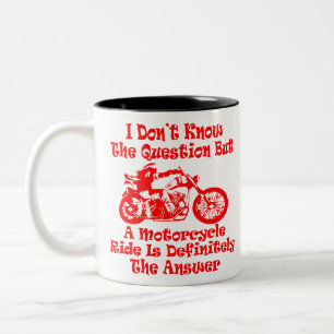 Ich weiß die Frage nicht, aber ein Motorradfahren Zweifarbige Tasse