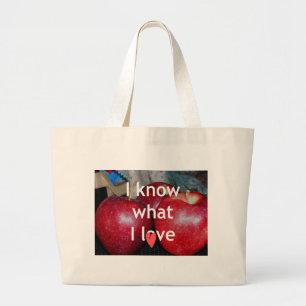 "Ich weiß, was ich liebe" – Apple-Themendes Design Jumbo Stoffbeutel