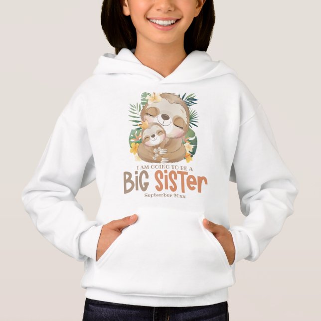 Ich werde eine große Schwester Sloth Ankündigung w Hoodie (Vorderseite)