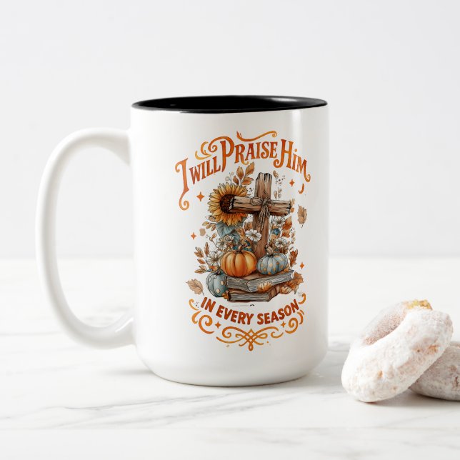 Ich werde ihn loben... zweifarbige tasse (Mit Donut)