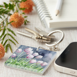 Ich werde in meinem Büro sein Aquarell-Tulpen Schlüsselanhänger