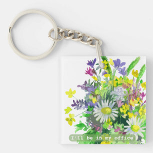 Ich werde in meinem Büro sein Aquarellblumen Schlüsselanhänger