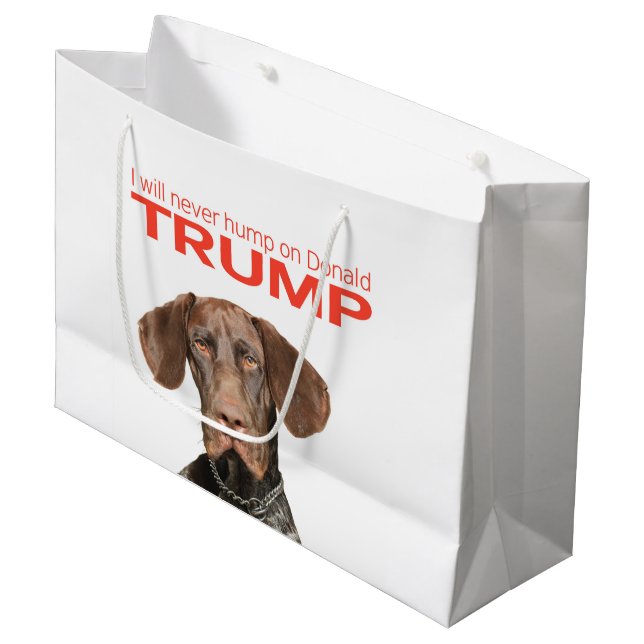 Ich werde nie auf Donald Trump herumhüpfen! Große Geschenktüte (Vorderseite Schrägansicht)