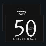Ich wette, du hältst ihn für älter witzig Geburtst Einladung<br><div class="desc">Fünfzig. Einladung zum 50. Geburtstag. Funny. Mann. Datum,  Ort,  UAWG. Schwarz. Keine Geschenke. Überraschung.</div>