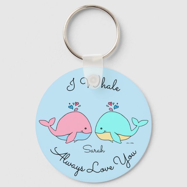 Ich whale immer Liebe Sie Kawaii Blue Schlüsselanhänger (Vorderseite)