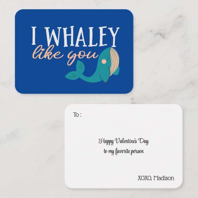 Ich whaley like you Funny Pun Niedlich Valentinsta Mitteilungskarte (Vorne/Hinten)