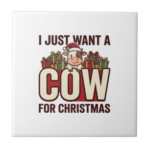 Ich will nur eine Kuh zu Weihnachten Lustiges Kuh- Fliese