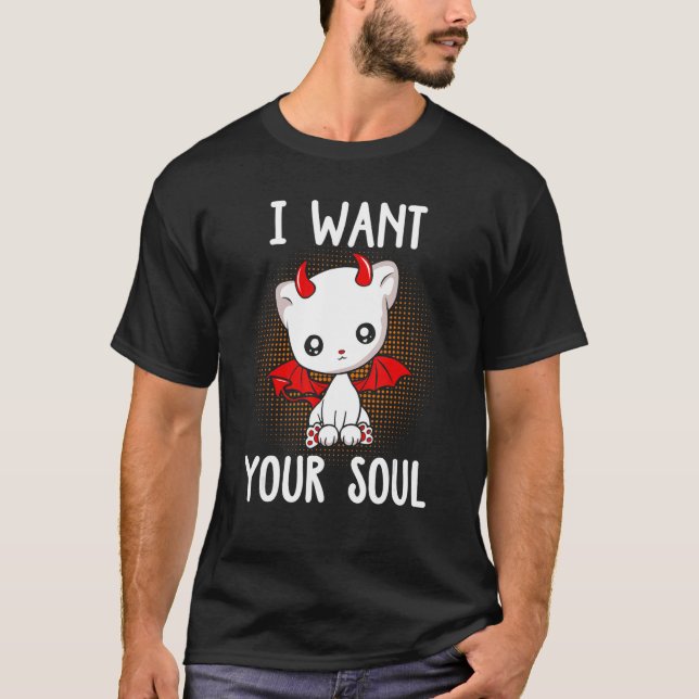 Ich Wollte dein Soul Niedlich Devil Cat Halloween  T-Shirt (Vorderseite)