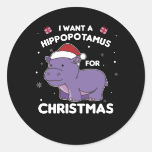 Ich Wollte ein Hippo für Weihnachten süße Hippos Runder Aufkleber