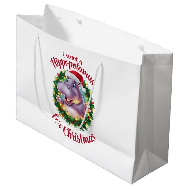 Ich Wollte einen Hippopotamus für Weihnachten Weih Große Geschenktüte (Vorderseite Schrägansicht)