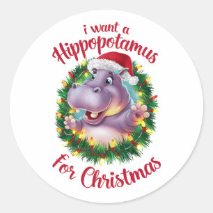 Ich Wollte einen Hippopotamus für Weihnachten Weih Runder Aufkleber