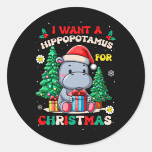 Ich Wollte einen Hippopotamus für Weihnachtskids B Runder Aufkleber