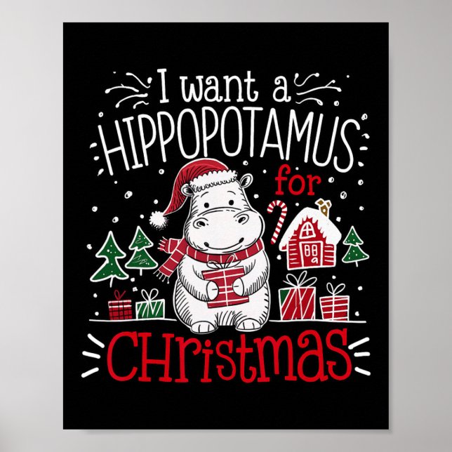 Ich Wollte einen Hippopotamus Weihnachten Pajamas  Poster (Vorne)