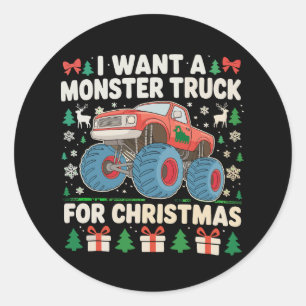 Ich Wollte einen Monster Truck für Weihnachten Ugl Runder Aufkleber