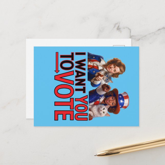 ICH WOLLTE IHNEN ZUR ABSTIMMUNG (Cat Ladys) Postkarte (Vorderseite/Rückseite Beispiel)