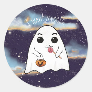 Ich wollte nachts Süßigkeiten Halloween-niedliches Runder Aufkleber