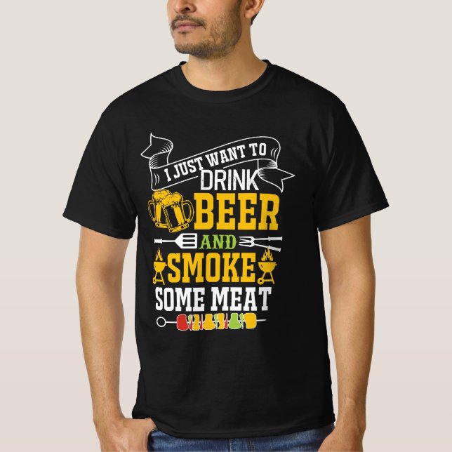 ICH WOLLTE NUR BIER ZU TRINKEN UND RAUCHEN EIN FLE T-Shirt (Vorderseite)