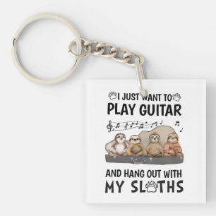 Ich Wollte nur, Gitarrenspiel Shirt Niedlich Sloth Schlüsselanhänger
