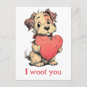 Ich wuffe dich Vintage Puppy Herz Valentinstag Postkarte