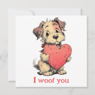Ich wuffe dich Vintage Welpen Herz Valentinstag Karte