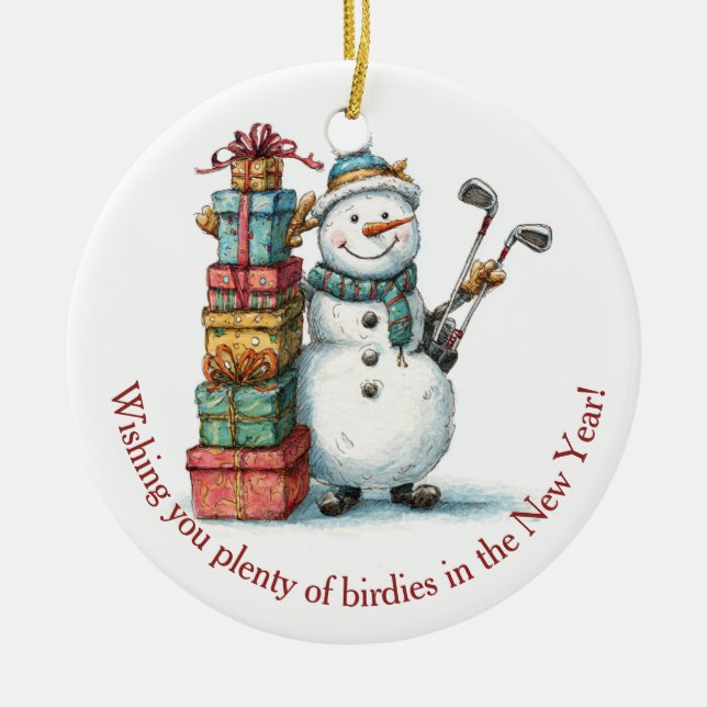 Ich wünsche Birdies! - Lächelndes Snowman-Ornament Keramik Ornament (Vorne)
