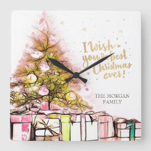 Ich wünsche dir das beste Weihnachtsfest, Pine Tre Quadratische Wanduhr