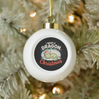 Ich wünsche mir einen Drachen zu Weihnachten Santa Keramik Kugel-Ornament