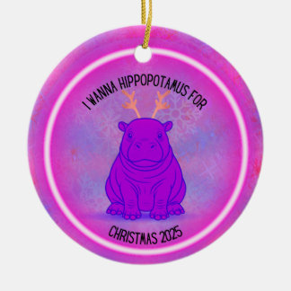 Ich wünsche mir einen Flusspferd zu Weihnachten - Keramik Ornament
