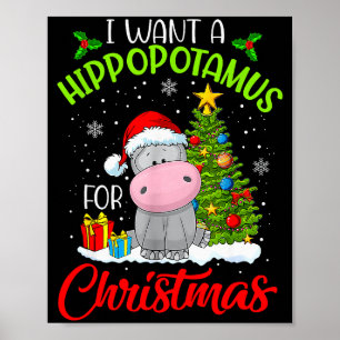 Ich wünsche mir einen Flusspferd zu Weihnachten Poster