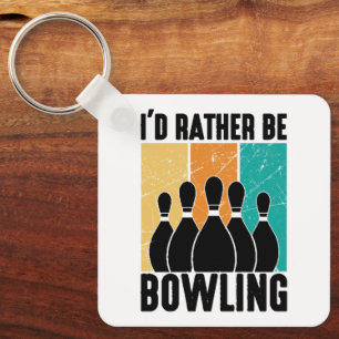 "Ich würde lieber bowlen" Retro-Sonnenuntergang Schlüsselanhänger